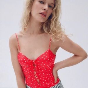 ZARA SATIN EFFECT RED AND WHITE STARS BODYSUIT NWT SIZE MEDIUM
